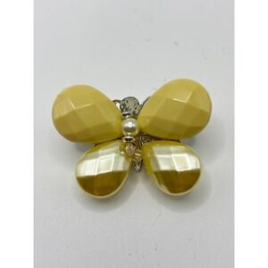 Unbranded Butterfly Brooch Women OS Yellow‎ Faceted Resin Faux Pearl Pin